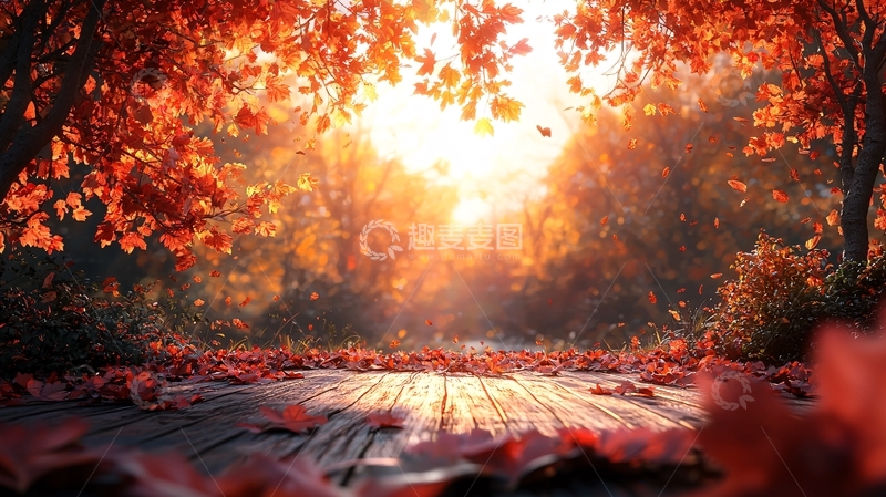 高清大图下载【趣麦麦图】秋日暖阳枫叶小路