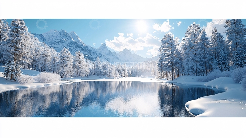 高清大图下载【趣麦麦图】雪山湖泊冬季景色