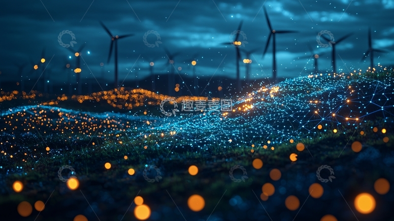 高清大图下载【趣麦麦图】夜幕下的风力发电场