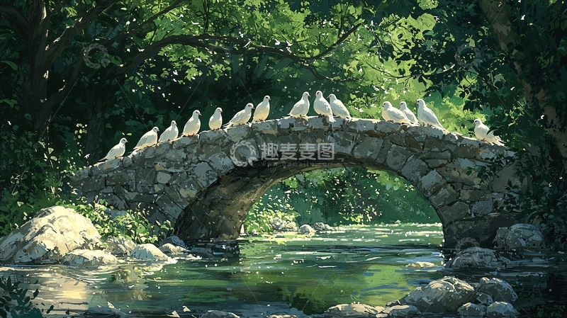 高清大图下载【趣麦麦图】石桥上的白鸽