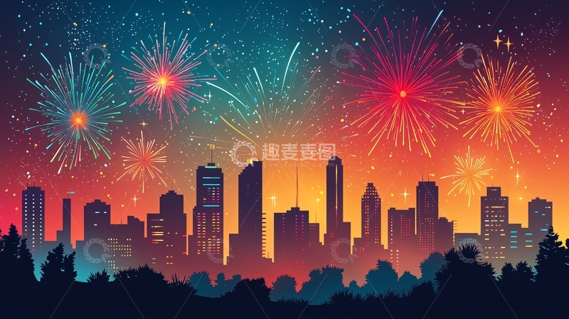 高清大图下载【趣麦麦图】夜空城市烟花秀