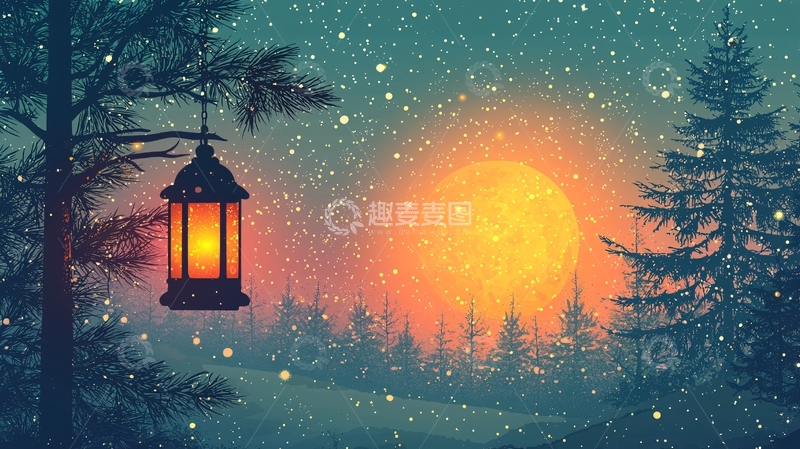 高清大图下载【趣麦麦图】雪夜灯笼