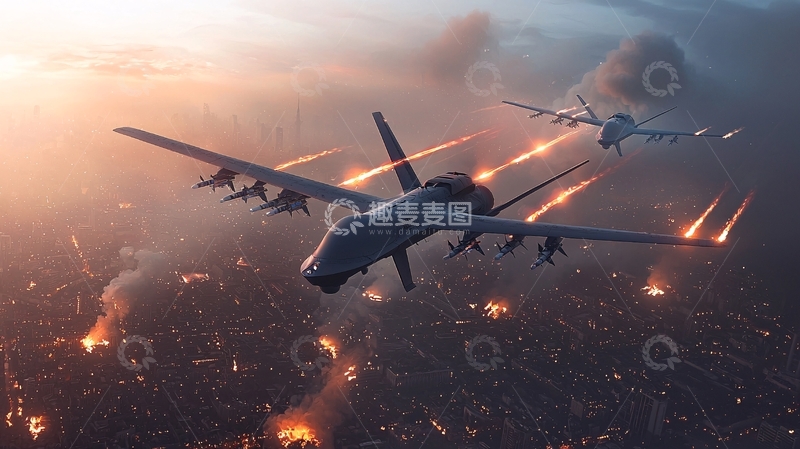 高清大图下载【趣麦麦图】无人机空袭城市