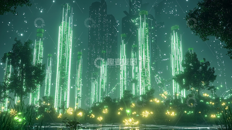 高清大图下载【趣麦麦图】梦幻绿光之城