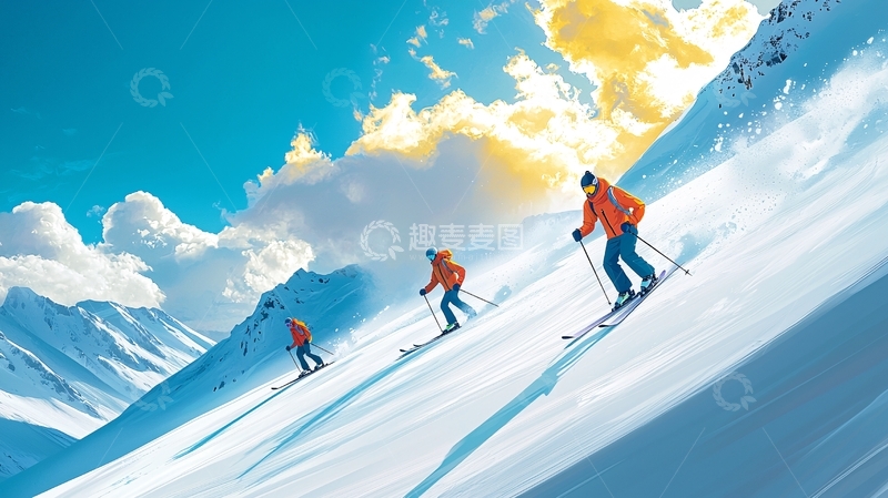 高清大图下载【趣麦麦图】阳光雪山滑雪场景