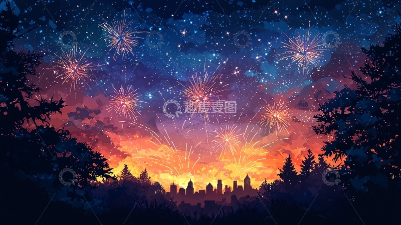 高清大图下载【趣麦麦图】星空烟火夜景