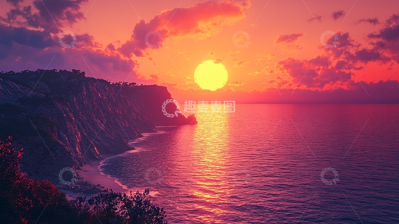 高清大图下载【趣麦麦图】唯美日落海边景色