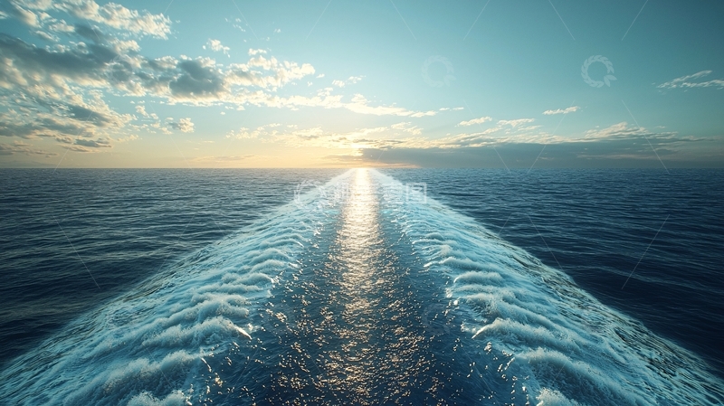 高清大图下载【趣麦麦图】航船尾迹夕阳大海