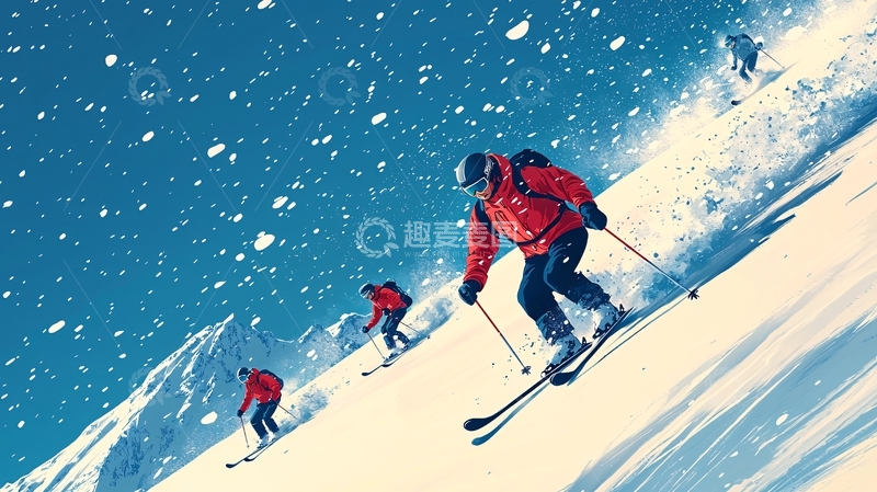 高清大图下载【趣麦麦图】雪山滑雪