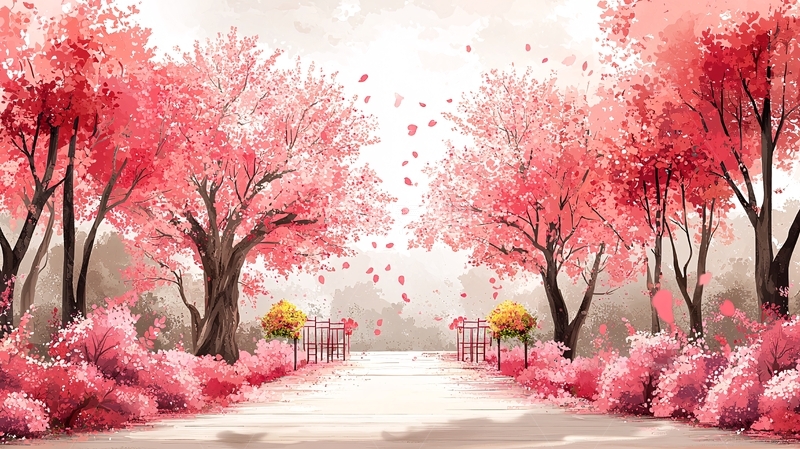 高清大图下载【趣麦麦图】粉色樱花树林小路