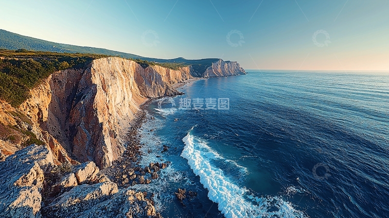 高清大图下载【趣麦麦图】海边悬崖峭壁日落景色