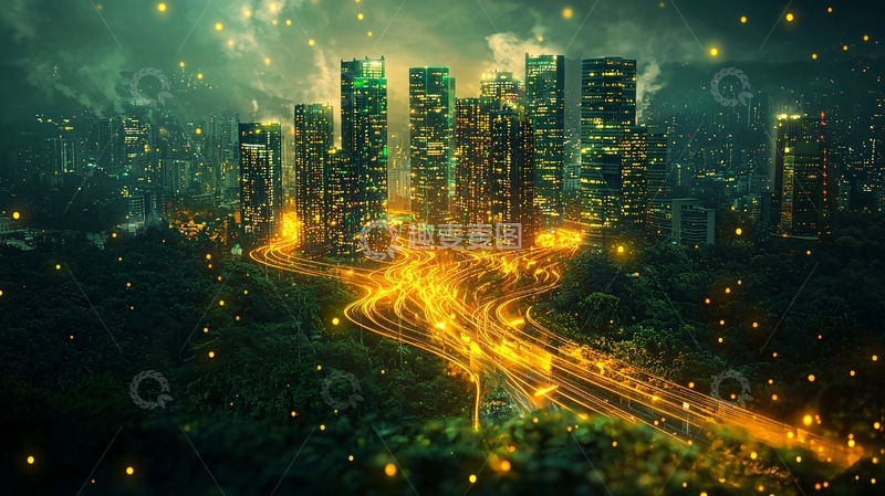 高清大图下载【趣麦麦图】雷雨夜的梦幻都市