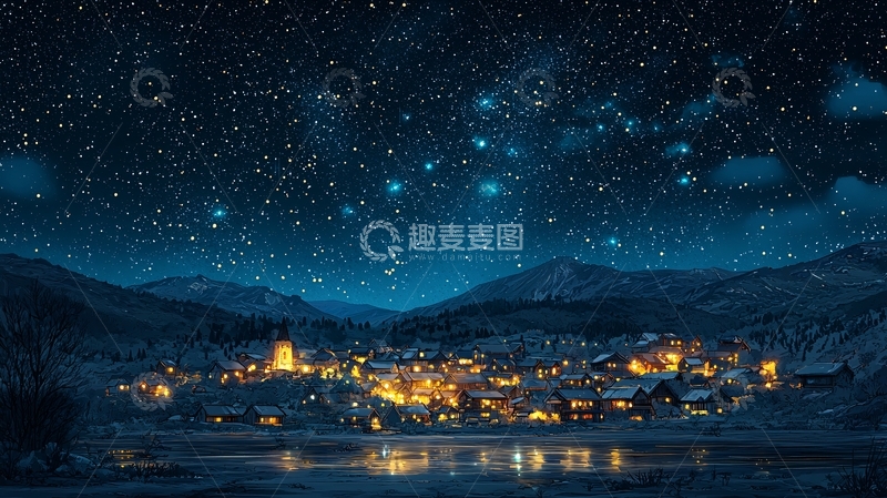 高清大图下载【趣麦麦图】星空下的宁静小镇