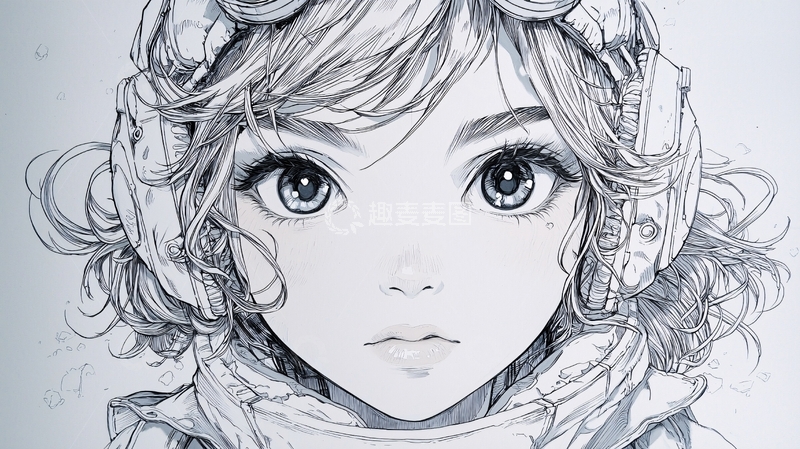 高清大图下载【趣麦麦图】黑白手绘女孩头像