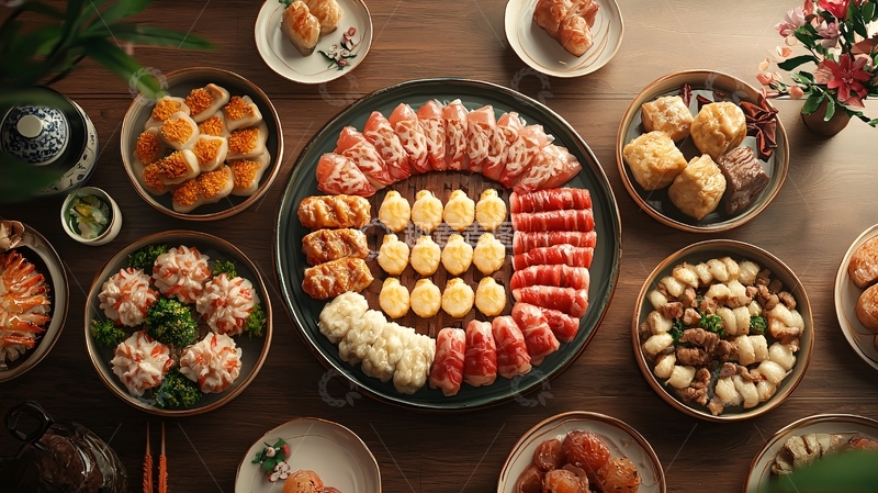 高清大图下载【趣麦麦图】中式传统美食全家福