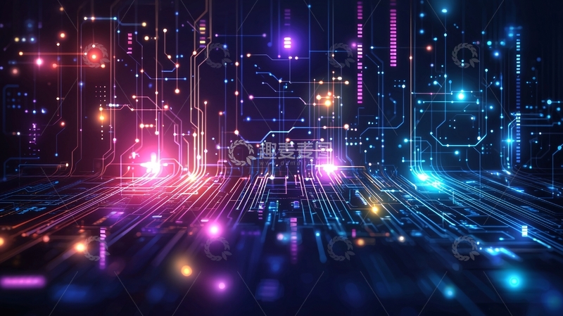 高清大图下载【趣麦麦图】炫彩科技感电路板背景