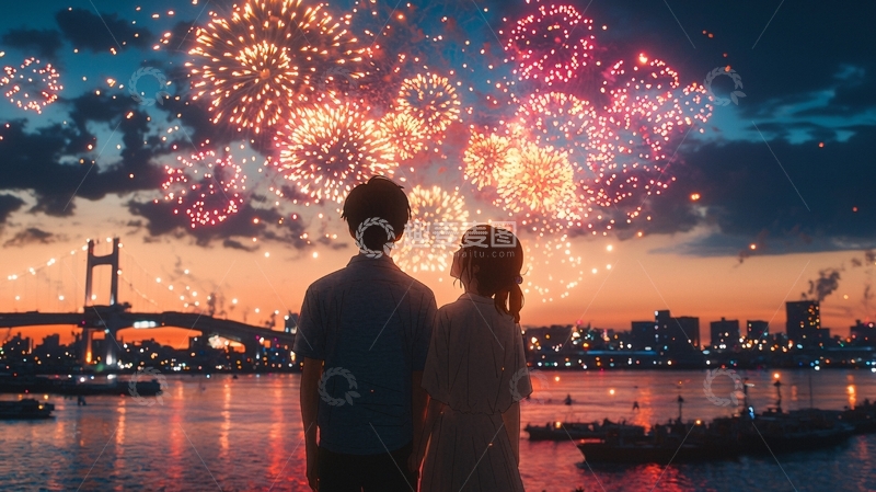 高清大图下载【趣麦麦图】情侣看烟火