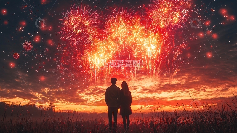 高清大图下载【趣麦麦图】情侣看烟花