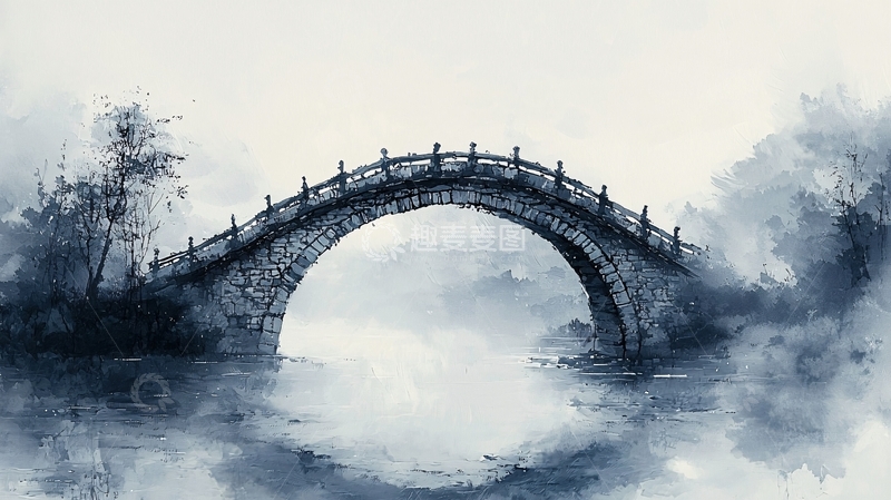 高清大图下载【趣麦麦图】水墨画桥15
