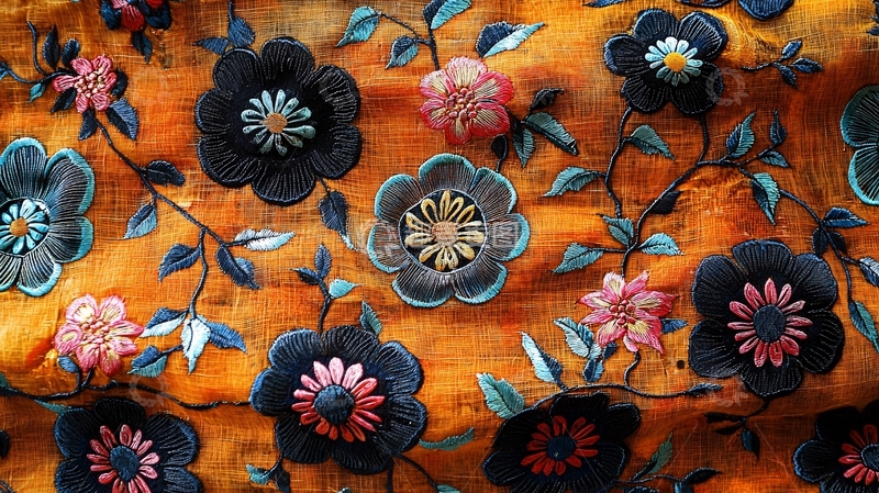 高清大图下载【趣麦麦图】橘色底纹绣花面料