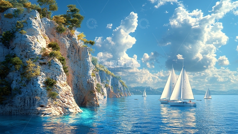 高清大图下载【趣麦麦图】阳光沙滩帆船海景