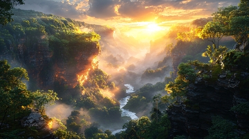 悬浮山脉日落奇观