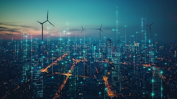 夜景城市风力发电