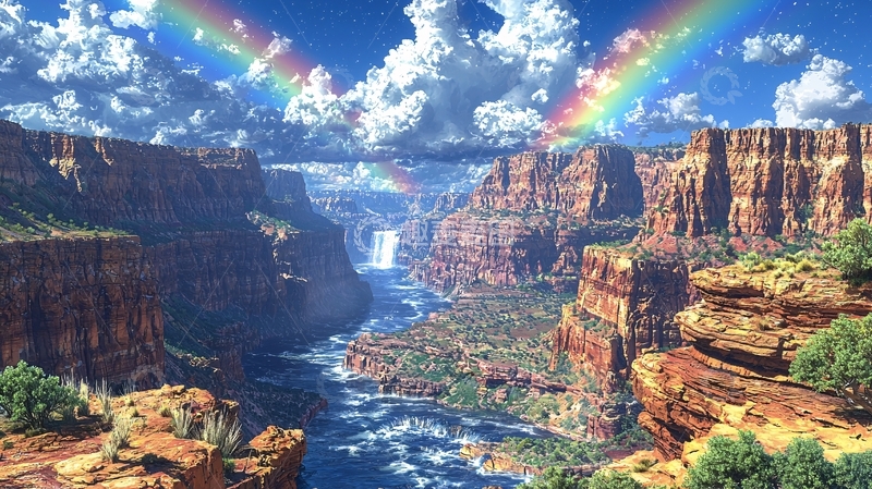 高清大图下载【趣麦麦图】壮丽峡谷上的彩虹