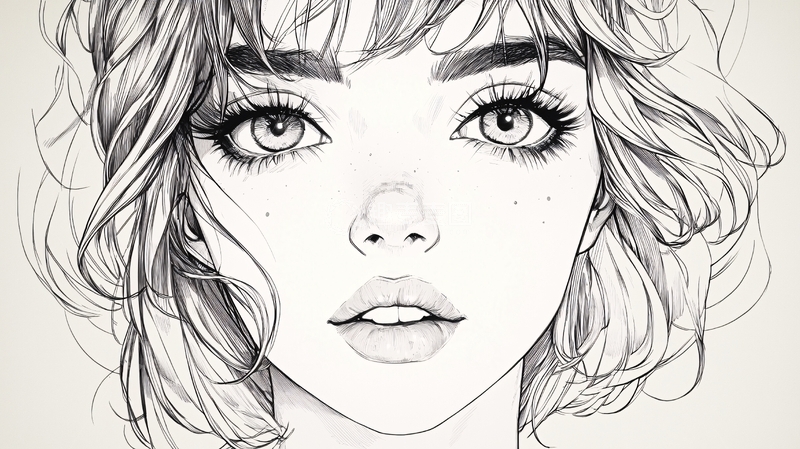 高清大图下载【趣麦麦图】黑白素描女生头像