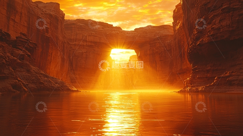 高清大图下载【趣麦麦图】峡谷日落光线