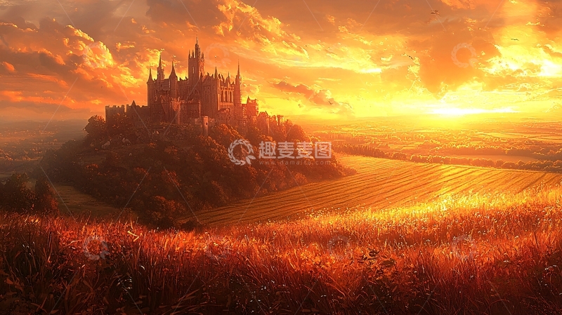 高清大图下载【趣麦麦图】夕阳下雄伟的城堡