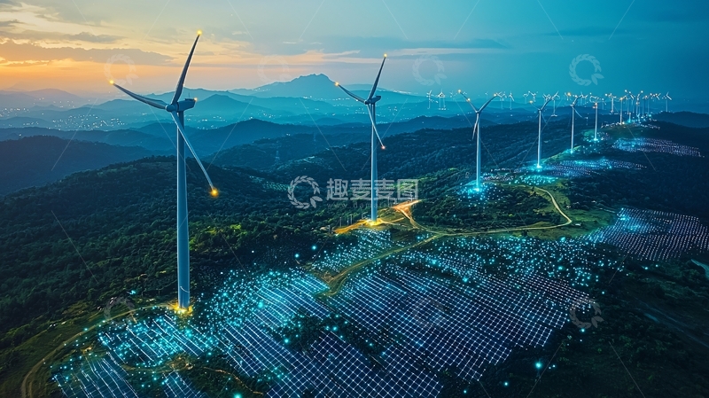 高清大图下载【趣麦麦图】风力发电场夜景