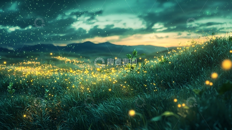 高清大图下载【趣麦麦图】萤火虫飞舞的梦幻山谷