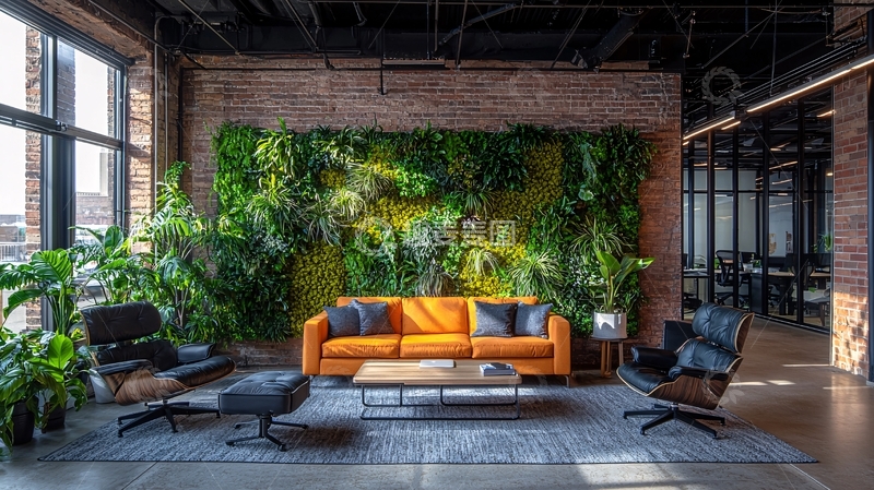 高清大图下载【趣麦麦图】工业风办公室绿植墙