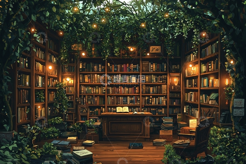 高清大图下载【趣麦麦图】绿意环绕的梦幻书房