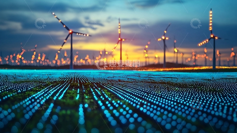 高清大图下载【趣麦麦图】风力发电场日落景色