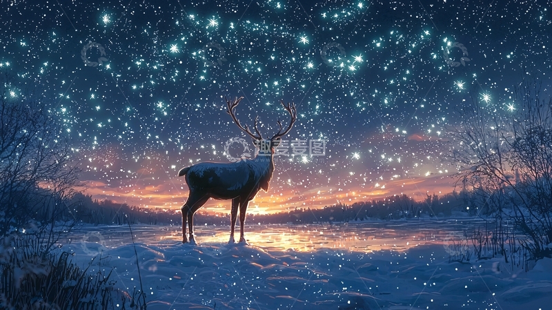 星空下的梅花鹿