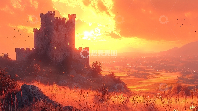 高清大图下载【趣麦麦图】夕阳下的古老城堡
