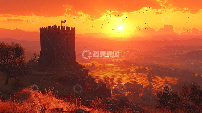 高清大图下载【趣麦麦图】落日余晖下的古堡
