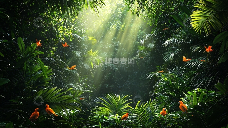 高清大图下载【趣麦麦图】热带雨林阳光鸟类