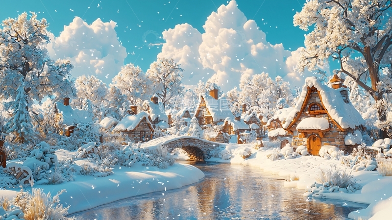 高清大图下载【趣麦麦图】雪景村庄