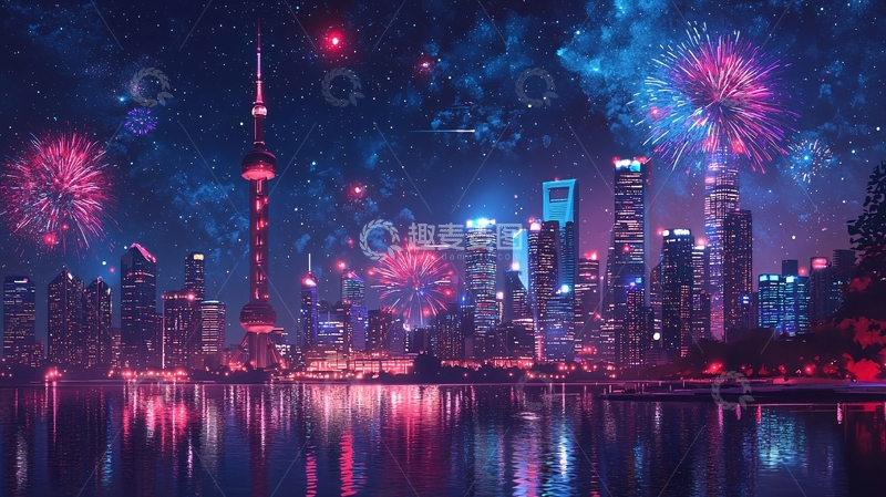 高清大图下载【趣麦麦图】夜上海绚丽烟火