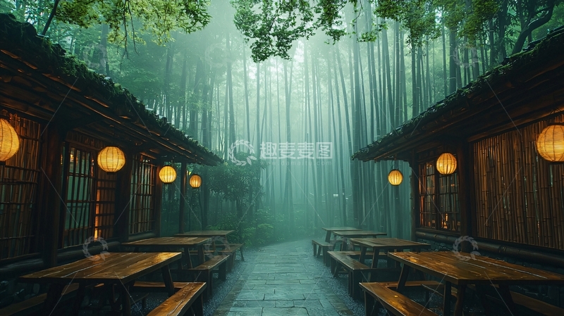 高清大图下载【趣麦麦图】雾气朦胧的竹林小路