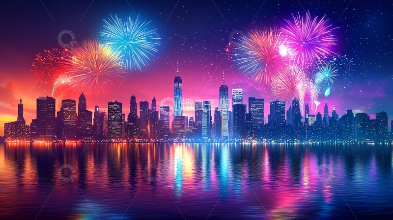 高清大图下载【趣麦麦图】纽约夜景烟火秀