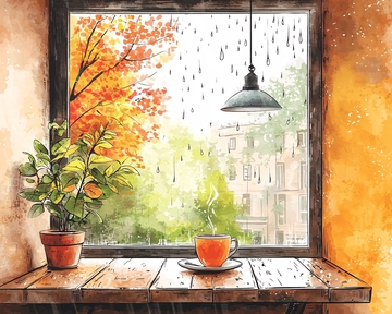 秋雨窗边一杯茶