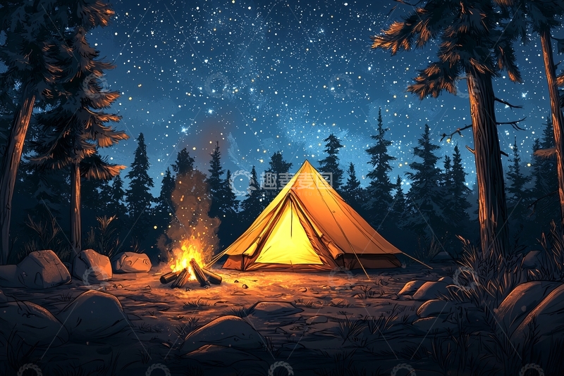 高清大图下载【趣麦麦图】星空下的营地