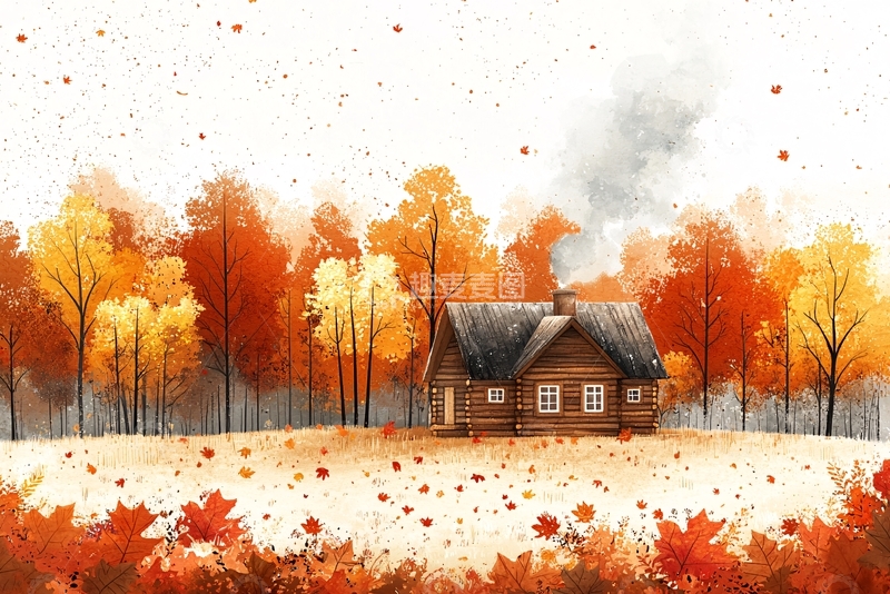 高清大图下载【趣麦麦图】秋日森林小屋