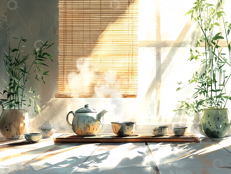 高清大图下载【趣麦麦图】阳光洒进茶室