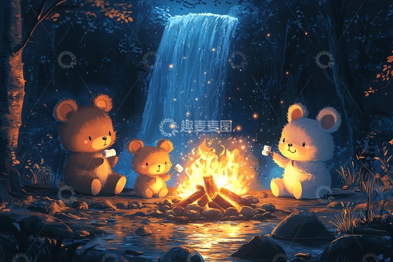 高清大图下载【趣麦麦图】森林篝火
