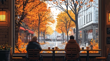 秋日咖啡馆街景